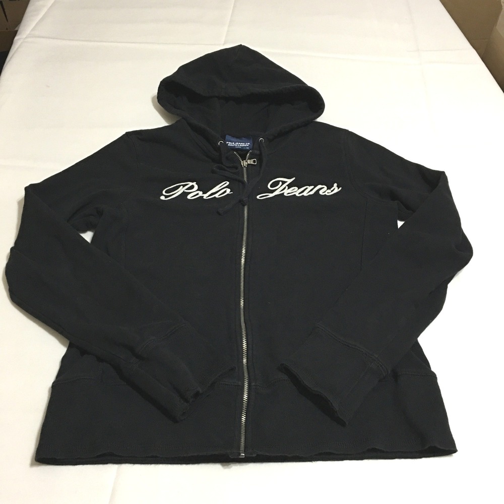 Polo Jeans Co Ralph Lauren Full Zip Hoodie Women Medium Black Script Logo